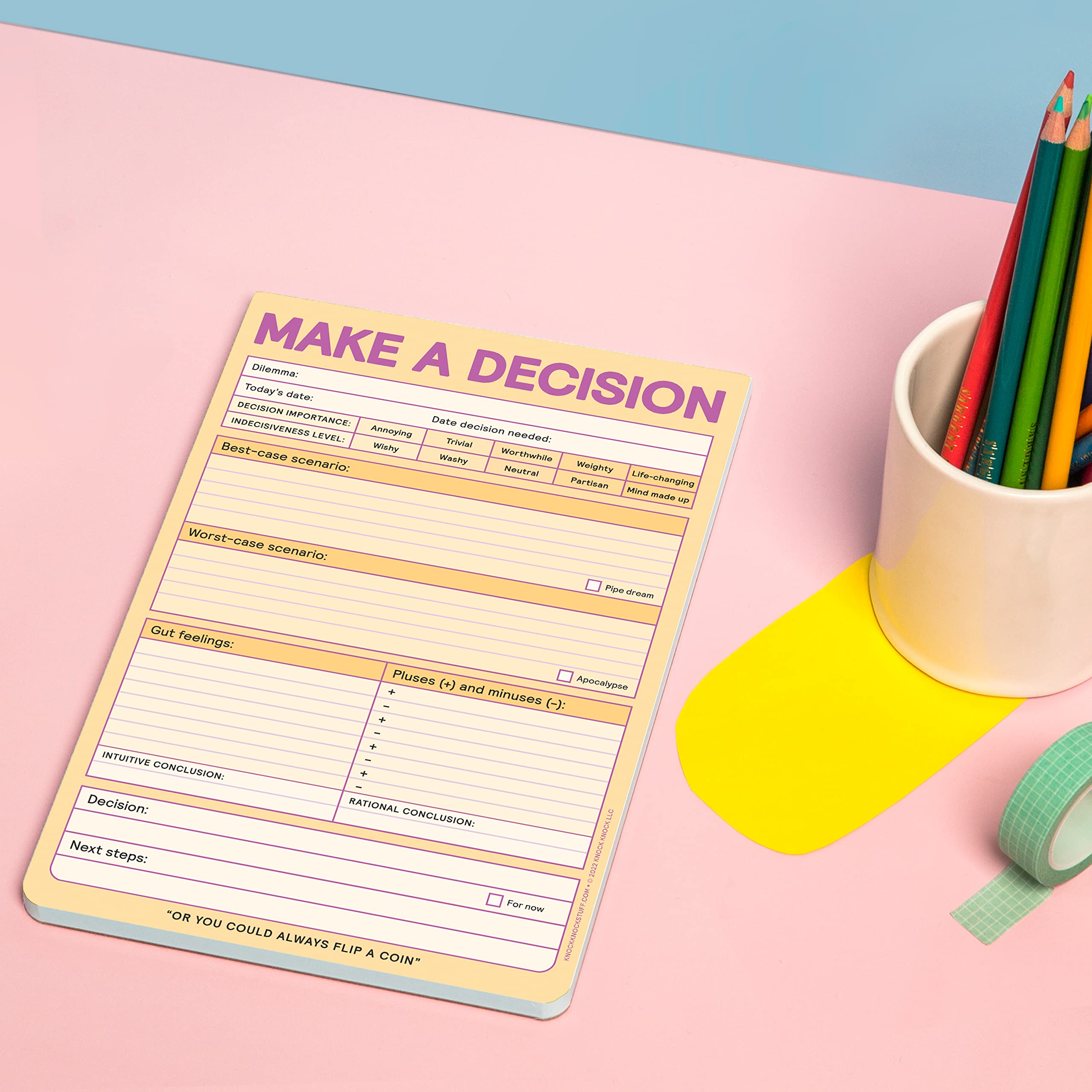 6-Count Knock Knock Make a Decision Pads, Checklist Funny Office Notepads, 6 x 9-inches each (Pastel) - Image 5
