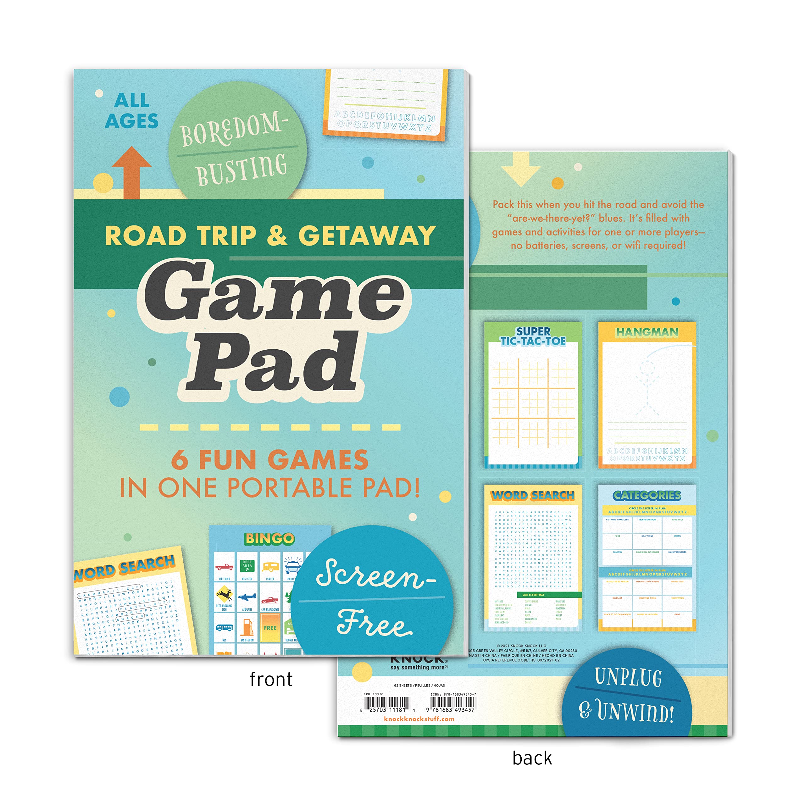 Knock Knock Roadtrip & Getaway On-The-Go Game Pad, Travel Car Activities for Kids, 6 Games (Sudoku, Super Tic-Tac-Toe, Hangman, Bingo, Word Search, Categories), 6 x 9-inches - Image 4