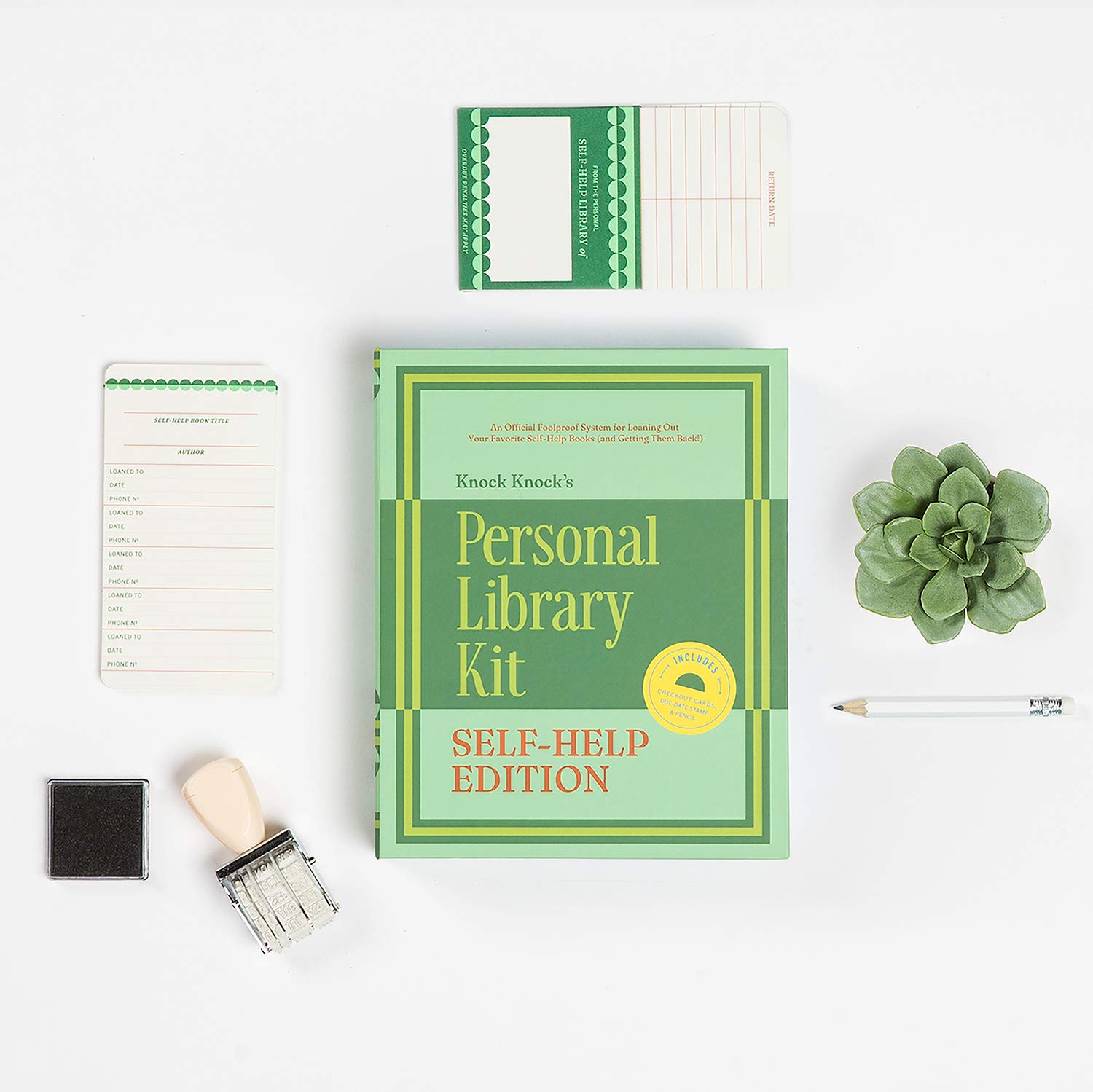 Knock Knock Self-Help Edition Personal Library Kit & Gift for Book Lovers - Card Catalog Checkout Cards, Bookplates, Date Stamp & Inkpad 6 x 7.5 x 1.25 inches - Image 6