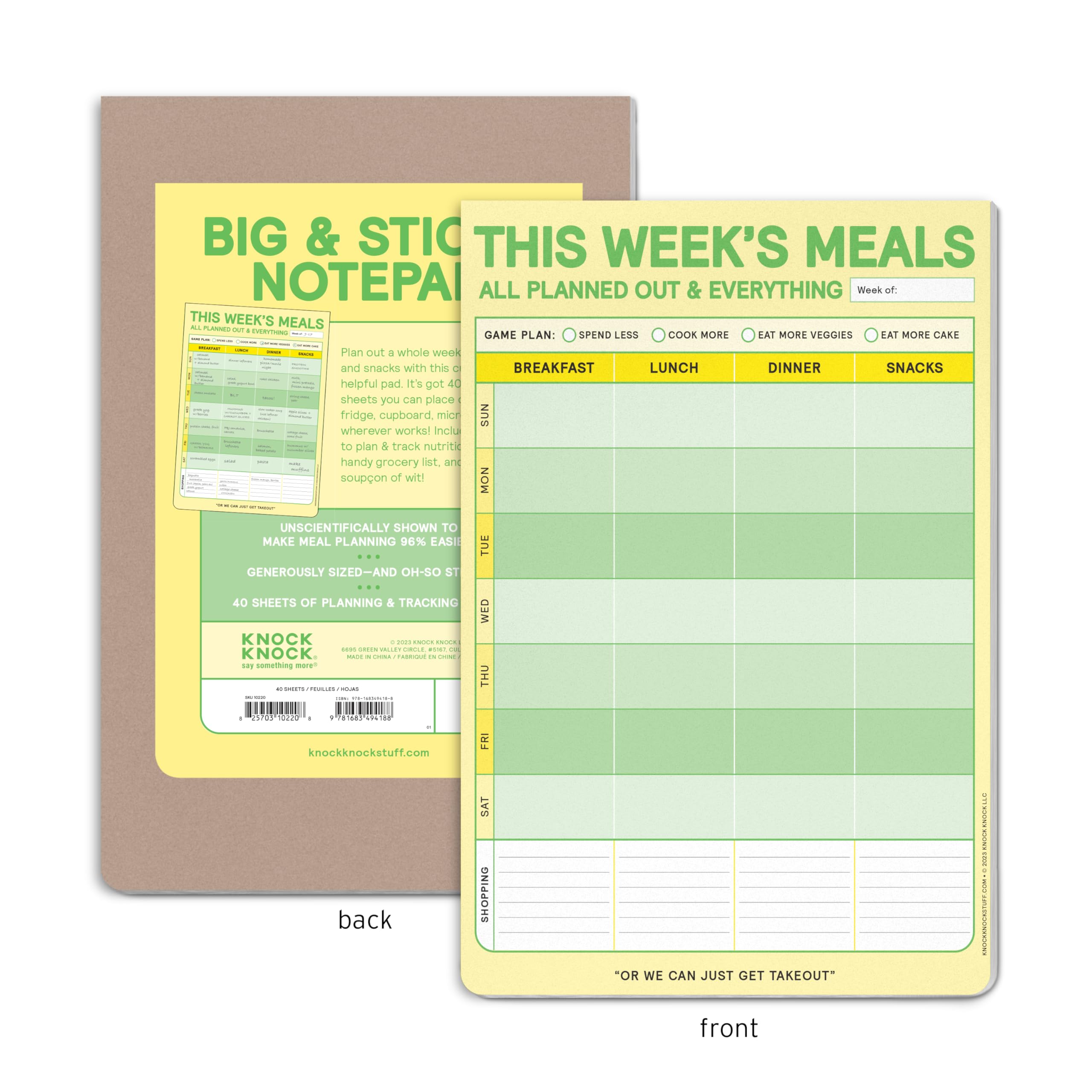 Knock Knock This Week's Meals Big & Sticky Notepad - Sticky Meal Planner Pad (40 Sheets, 9.75 x 7-inches) - Image 3